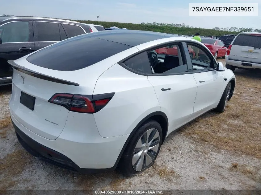 2022 Tesla Model Y Long Range Dual Motor All-Wheel Drive VIN: 7SAYGAEE7NF339651 Lot: 40529000