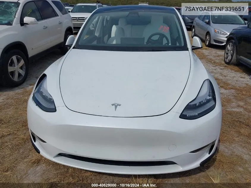 2022 Tesla Model Y Long Range Dual Motor All-Wheel Drive VIN: 7SAYGAEE7NF339651 Lot: 40529000