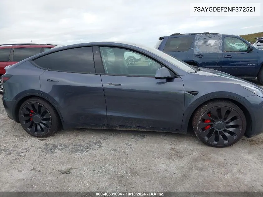 2022 Tesla Model Y Performance Dual Motor All-Wheel Drive VIN: 7SAYGDEF2NF372521 Lot: 40531694