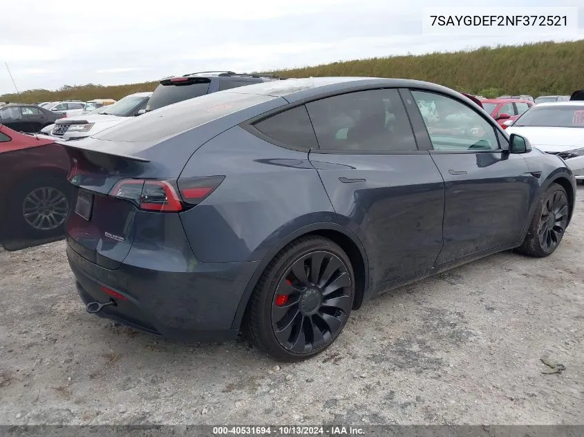 2022 Tesla Model Y Performance Dual Motor All-Wheel Drive VIN: 7SAYGDEF2NF372521 Lot: 40531694