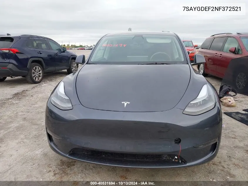 2022 Tesla Model Y Performance Dual Motor All-Wheel Drive VIN: 7SAYGDEF2NF372521 Lot: 40531694