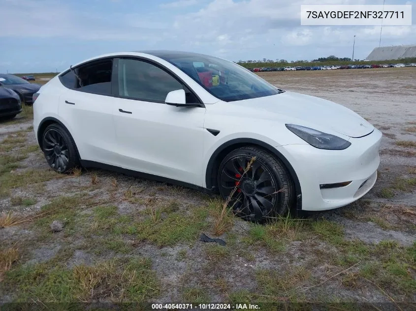 2022 Tesla Model Y Performance Dual Motor All-Wheel Drive VIN: 7SAYGDEF2NF327711 Lot: 40540371