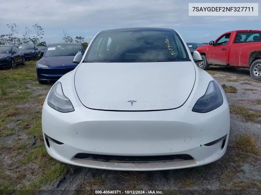 2022 Tesla Model Y Performance Dual Motor All-Wheel Drive VIN: 7SAYGDEF2NF327711 Lot: 40540371