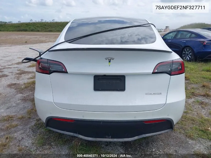 2022 Tesla Model Y Performance Dual Motor All-Wheel Drive VIN: 7SAYGDEF2NF327711 Lot: 40540371