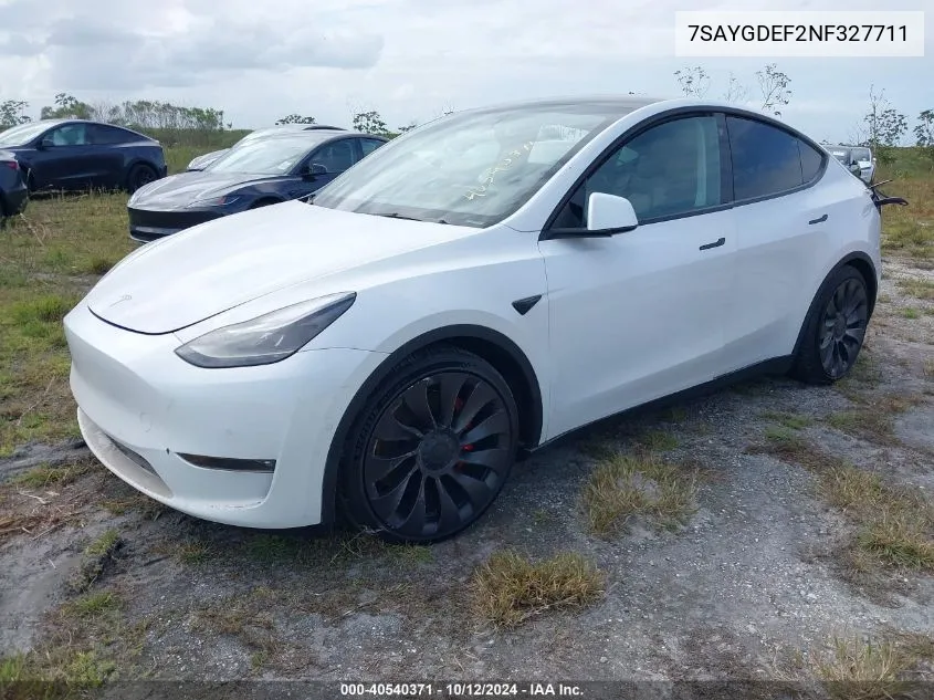 2022 Tesla Model Y Performance Dual Motor All-Wheel Drive VIN: 7SAYGDEF2NF327711 Lot: 40540371