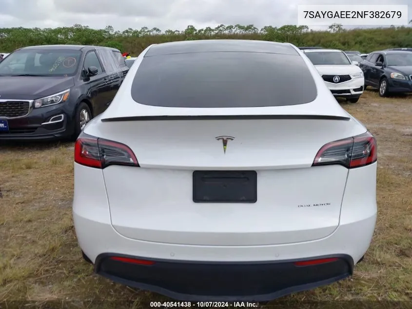 2022 Tesla Model Y Long Range Dual Motor All-Wheel Drive VIN: 7SAYGAEE2NF382679 Lot: 40541438