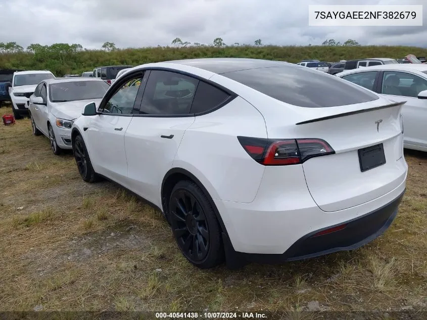 2022 Tesla Model Y Long Range Dual Motor All-Wheel Drive VIN: 7SAYGAEE2NF382679 Lot: 40541438