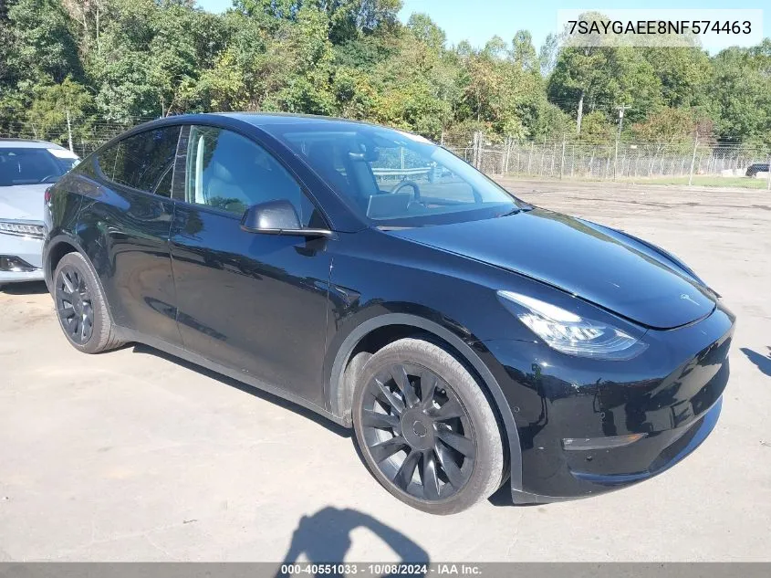 2022 Tesla Model Y Long Range Dual Motor All-Wheel Drive VIN: 7SAYGAEE8NF574463 Lot: 40551033