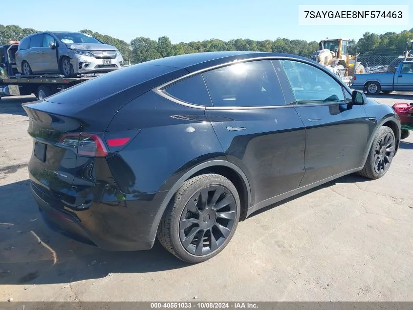 2022 Tesla Model Y Long Range Dual Motor All-Wheel Drive VIN: 7SAYGAEE8NF574463 Lot: 40551033