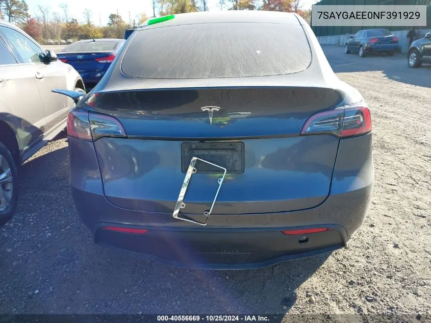 2022 Tesla Model Y Long Range Dual Motor All-Wheel Drive VIN: 7SAYGAEE0NF391929 Lot: 40556669