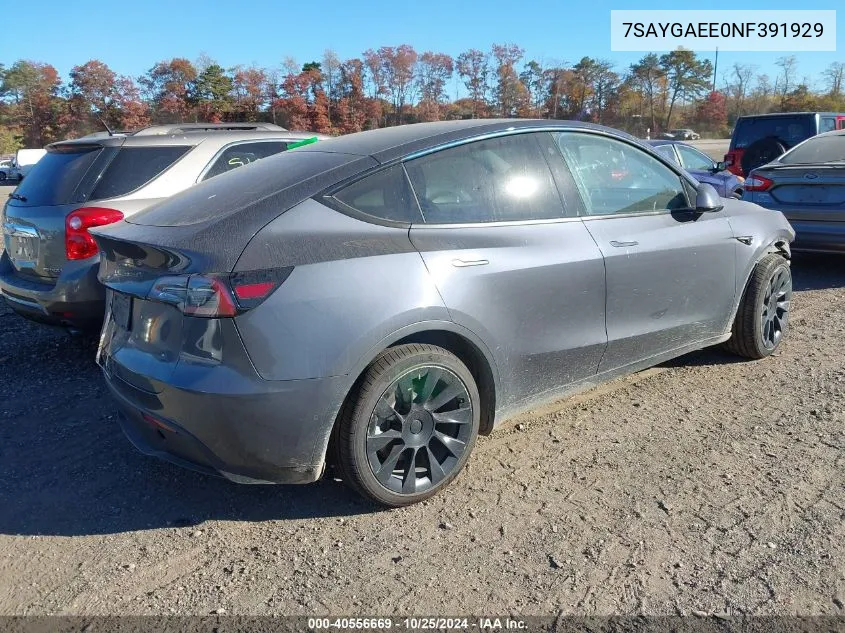 2022 Tesla Model Y Long Range Dual Motor All-Wheel Drive VIN: 7SAYGAEE0NF391929 Lot: 40556669