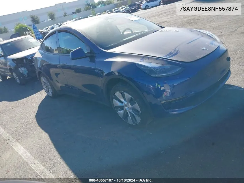 2022 Tesla Model Y Long Range Dual Motor All-Wheel Drive VIN: 7SAYGDEE8NF557874 Lot: 40557107