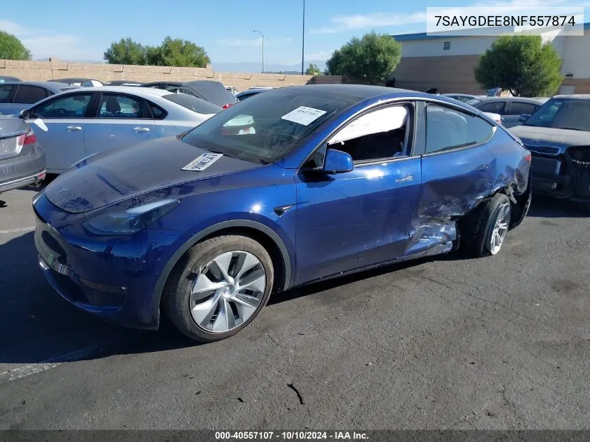 2022 Tesla Model Y Long Range Dual Motor All-Wheel Drive VIN: 7SAYGDEE8NF557874 Lot: 40557107