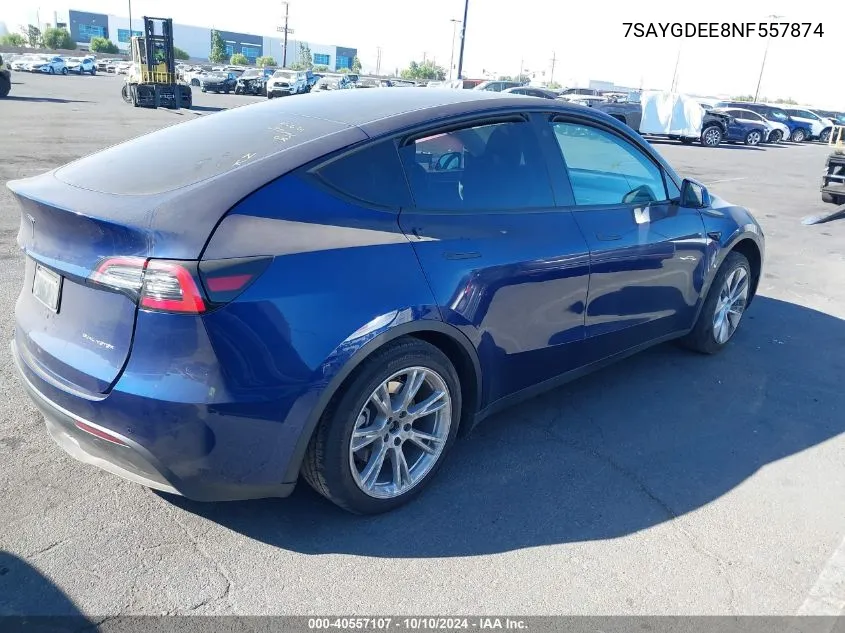 2022 Tesla Model Y Long Range Dual Motor All-Wheel Drive VIN: 7SAYGDEE8NF557874 Lot: 40557107