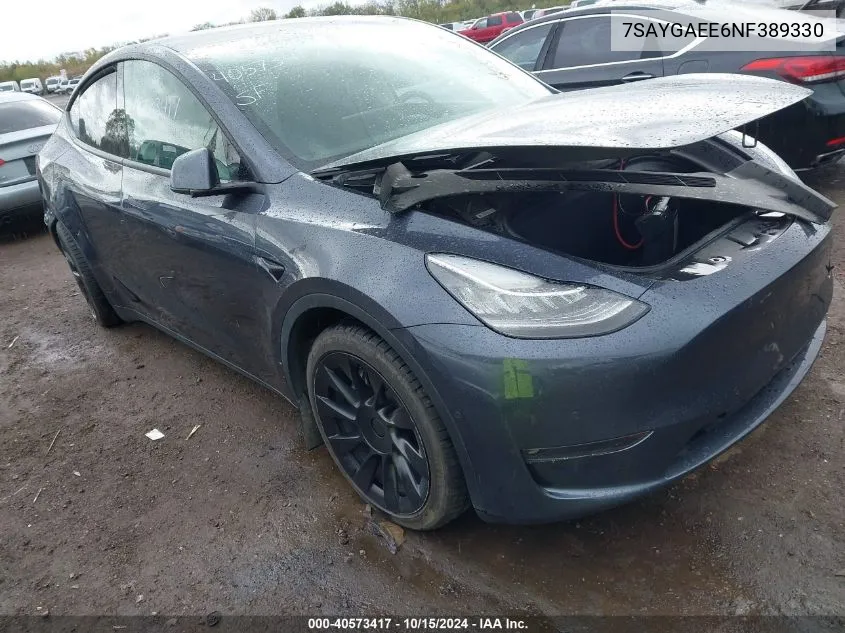 2022 Tesla Model Y Long Range Dual Motor All-Wheel Drive VIN: 7SAYGAEE6NF389330 Lot: 40573417