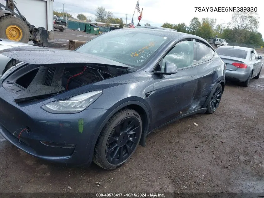 2022 Tesla Model Y Long Range Dual Motor All-Wheel Drive VIN: 7SAYGAEE6NF389330 Lot: 40573417