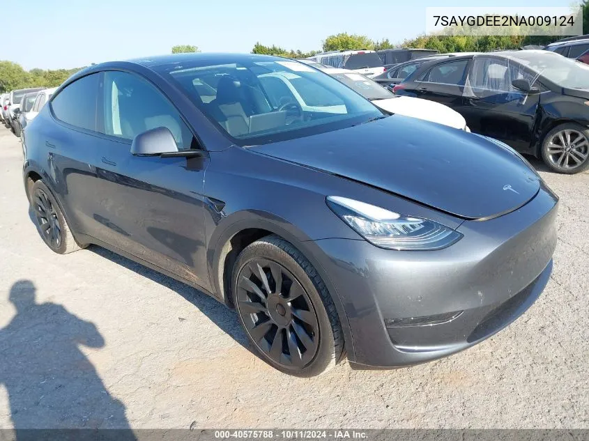 2022 Tesla Model Y Long Range Dual Motor All-Wheel Drive VIN: 7SAYGDEE2NA009124 Lot: 40575788