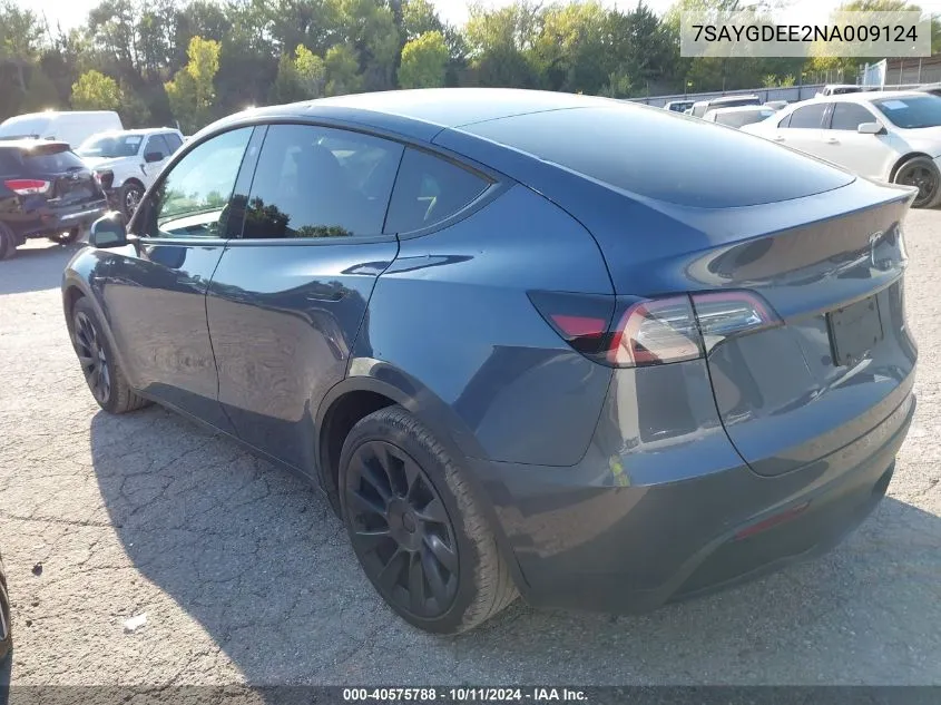 2022 Tesla Model Y Long Range Dual Motor All-Wheel Drive VIN: 7SAYGDEE2NA009124 Lot: 40575788