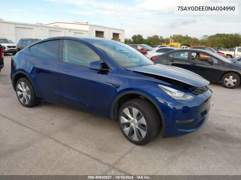 2022 Tesla Model Y Long Range Dual Motor All-Wheel Drive VIN: 7SAYGDEE0NA004990 Lot: 40600821