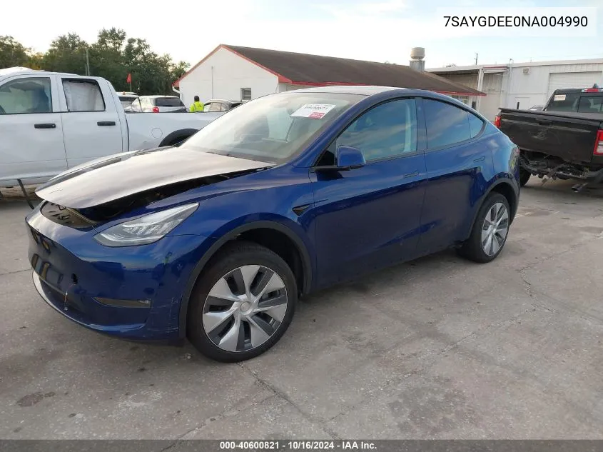 2022 Tesla Model Y Long Range Dual Motor All-Wheel Drive VIN: 7SAYGDEE0NA004990 Lot: 40600821