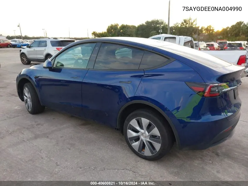 2022 Tesla Model Y Long Range Dual Motor All-Wheel Drive VIN: 7SAYGDEE0NA004990 Lot: 40600821