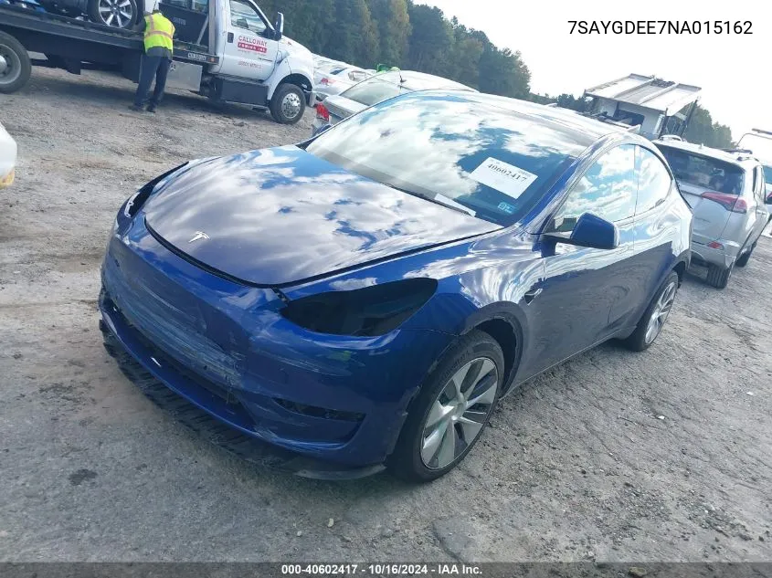 2022 Tesla Model Y Long Range Dual Motor All-Wheel Drive VIN: 7SAYGDEE7NA015162 Lot: 40602417