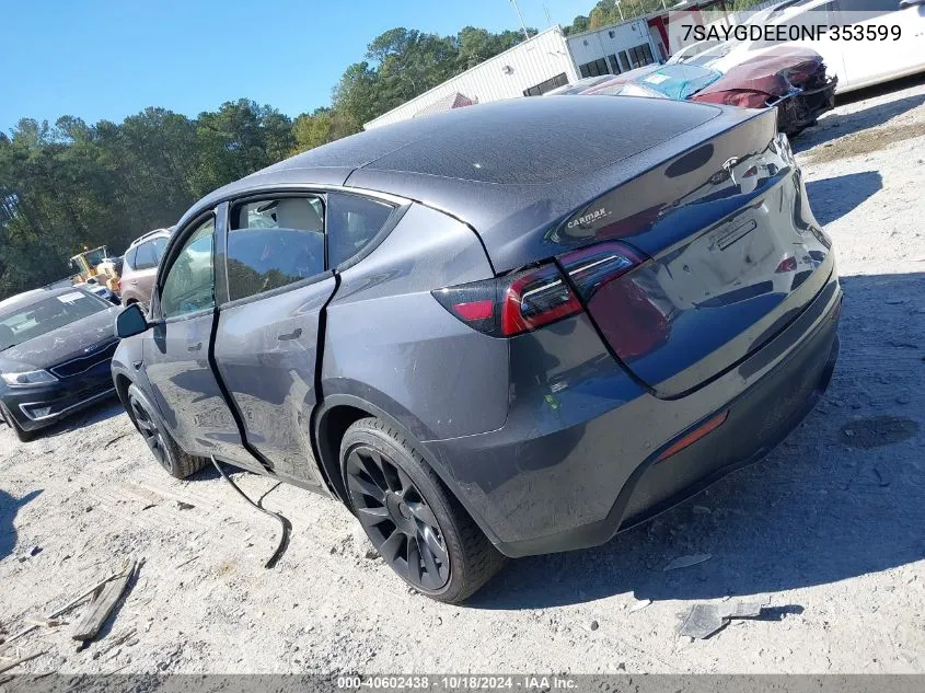 2022 Tesla Model Y Long Range Dual Motor All-Wheel Drive VIN: 7SAYGDEE0NF353599 Lot: 40602438