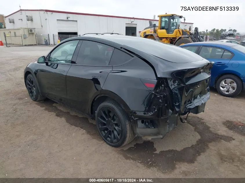 2022 Tesla Model Y Long Range Dual Motor All-Wheel Drive VIN: 7SAYGDEE8NF513339 Lot: 40605617