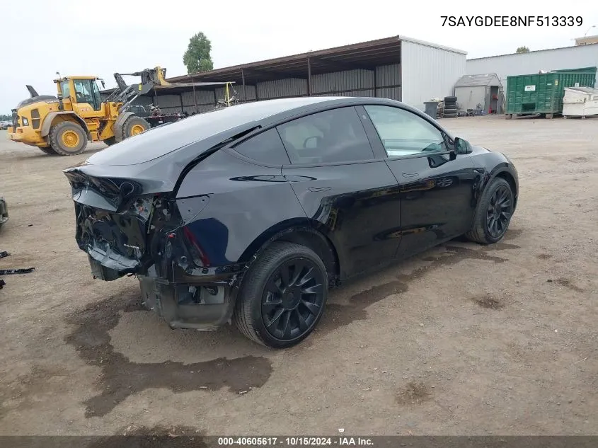 2022 Tesla Model Y Long Range Dual Motor All-Wheel Drive VIN: 7SAYGDEE8NF513339 Lot: 40605617