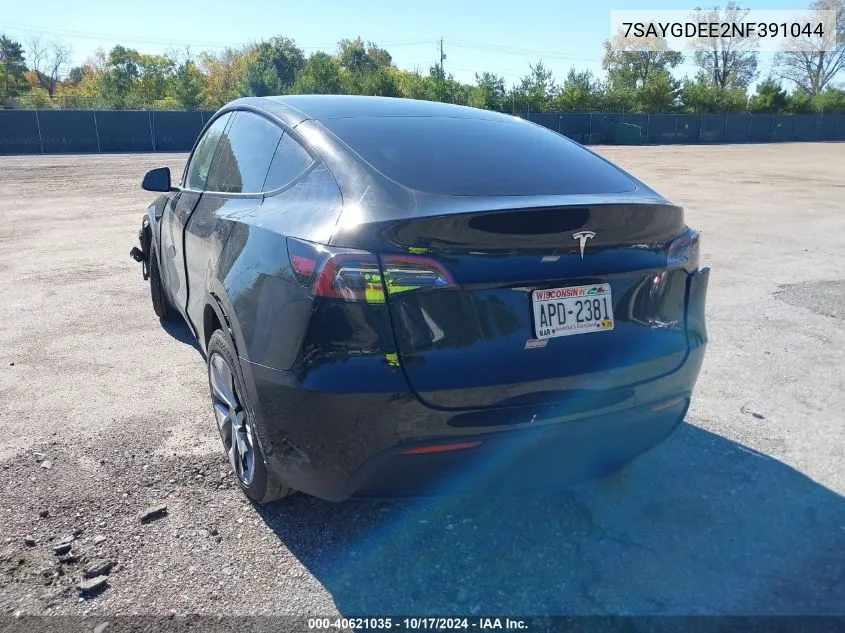 2022 Tesla Model Y VIN: 7SAYGDEE2NF391044 Lot: 40621035