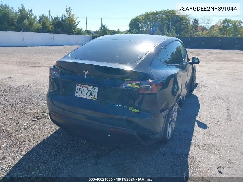 2022 Tesla Model Y VIN: 7SAYGDEE2NF391044 Lot: 40621035