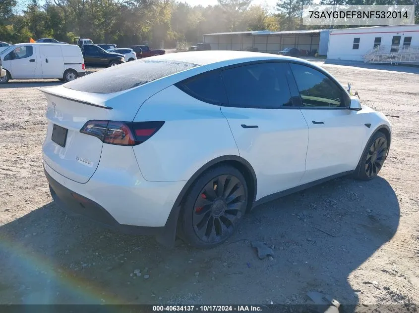 2022 Tesla Model Y Performance Dual Motor All-Wheel Drive VIN: 7SAYGDEF8NF532014 Lot: 40634137