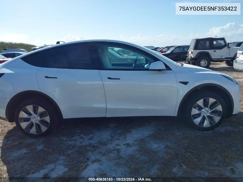 2022 Tesla Model Y Long Range Dual Motor All-Wheel Drive VIN: 7SAYGDEE5NF353422 Lot: 40636183