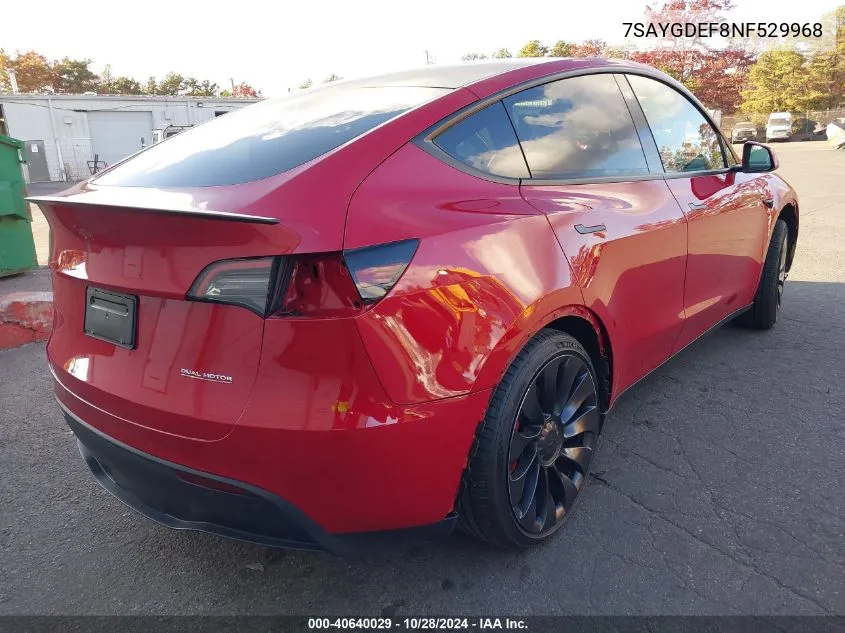 2022 Tesla Model Y Performance Dual Motor All-Wheel Drive VIN: 7SAYGDEF8NF529968 Lot: 40640029