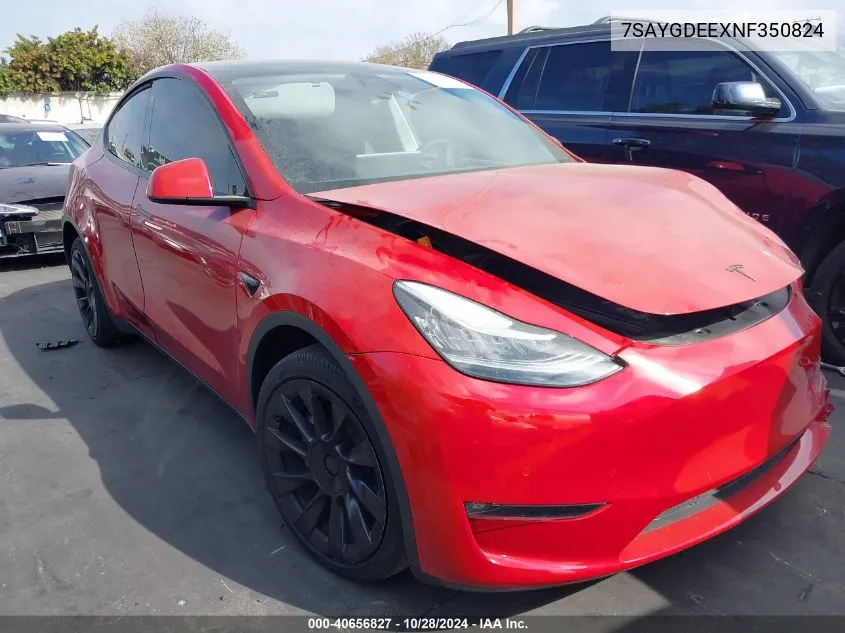 2022 Tesla Model Y Long Range Dual Motor All-Wheel Drive VIN: 7SAYGDEEXNF350824 Lot: 40656827