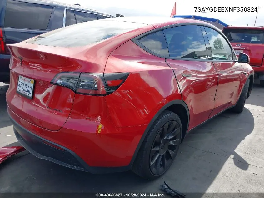 2022 Tesla Model Y Long Range Dual Motor All-Wheel Drive VIN: 7SAYGDEEXNF350824 Lot: 40656827