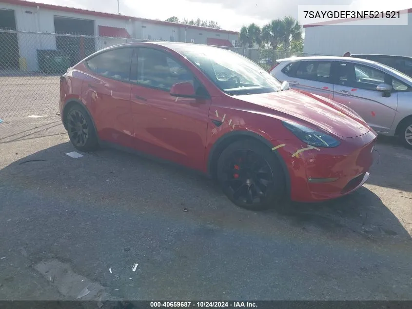 2022 Tesla Model Y Performance Dual Motor All-Wheel Drive VIN: 7SAYGDEF3NF521521 Lot: 40659687