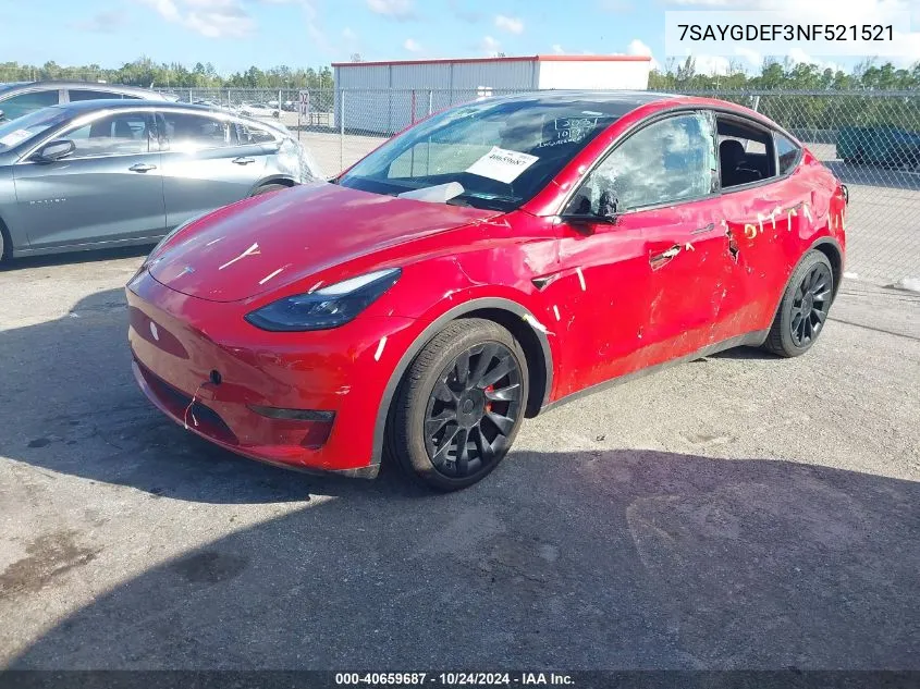 2022 Tesla Model Y Performance Dual Motor All-Wheel Drive VIN: 7SAYGDEF3NF521521 Lot: 40659687