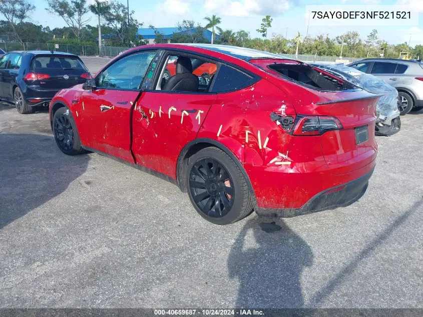 2022 Tesla Model Y Performance Dual Motor All-Wheel Drive VIN: 7SAYGDEF3NF521521 Lot: 40659687