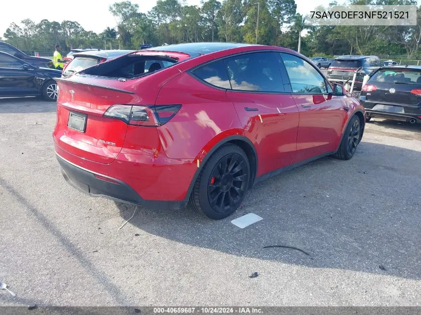 2022 Tesla Model Y Performance Dual Motor All-Wheel Drive VIN: 7SAYGDEF3NF521521 Lot: 40659687