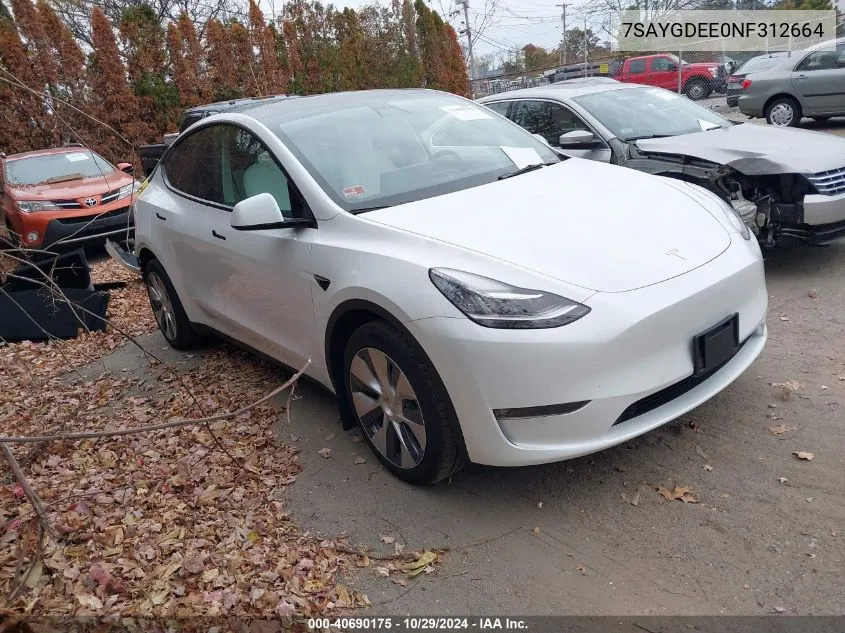 2022 Tesla Model Y Long Range Dual Motor All-Wheel Drive VIN: 7SAYGDEE0NF312664 Lot: 40690175