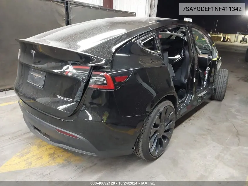 2022 Tesla Model Y Performance Dual Motor All-Wheel Drive VIN: 7SAYGDEF1NF411342 Lot: 40692120