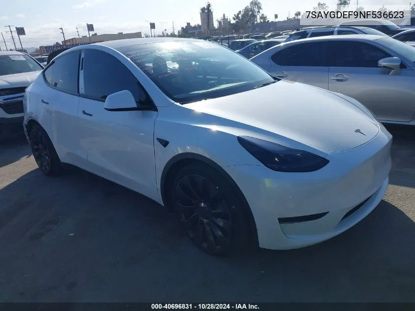 2022 Tesla Model Y Performance Dual Motor All-Wheel Drive VIN: 7SAYGDEF9NF536623 Lot: 40696831