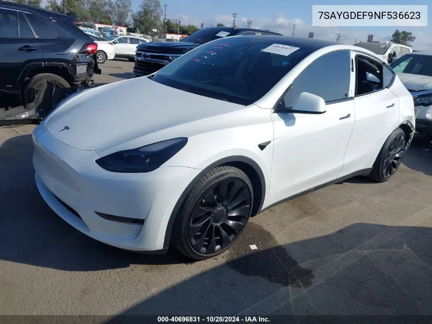 2022 Tesla Model Y Performance Dual Motor All-Wheel Drive VIN: 7SAYGDEF9NF536623 Lot: 40696831