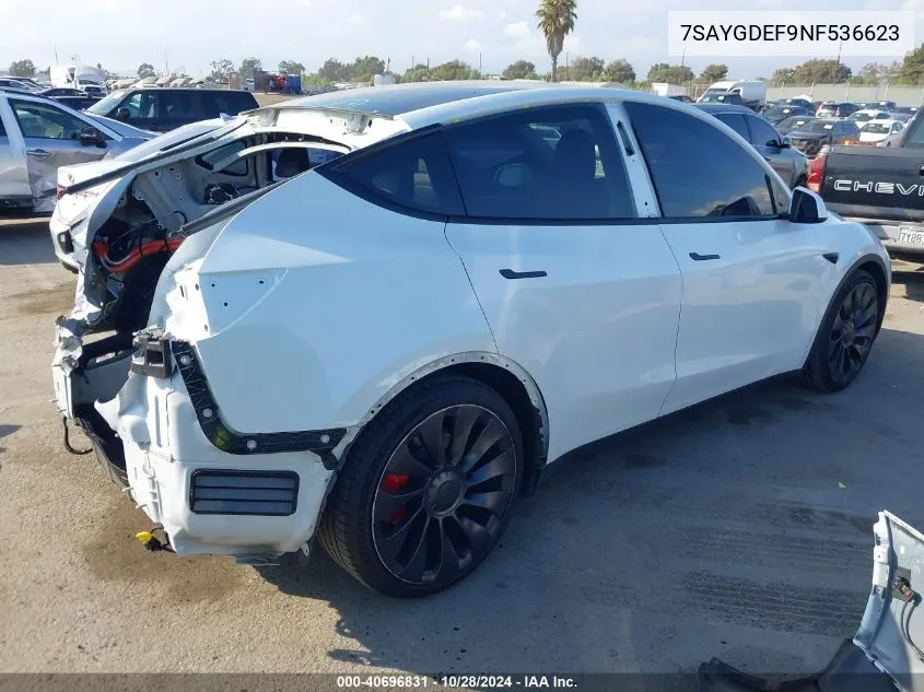 2022 Tesla Model Y Performance Dual Motor All-Wheel Drive VIN: 7SAYGDEF9NF536623 Lot: 40696831