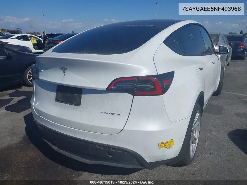 2022 Tesla Model Y Long Range Dual Motor All-Wheel Drive VIN: 7SAYGAEE5NF493968 Lot: 40715019