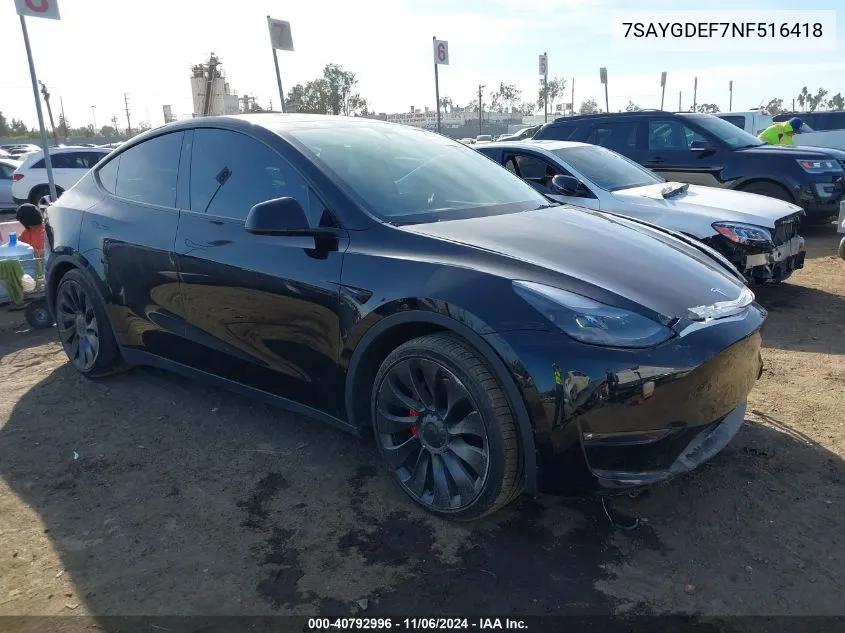 7SAYGDEF7NF516418 2022 Tesla Model Y Performance Dual Motor All-Wheel Drive