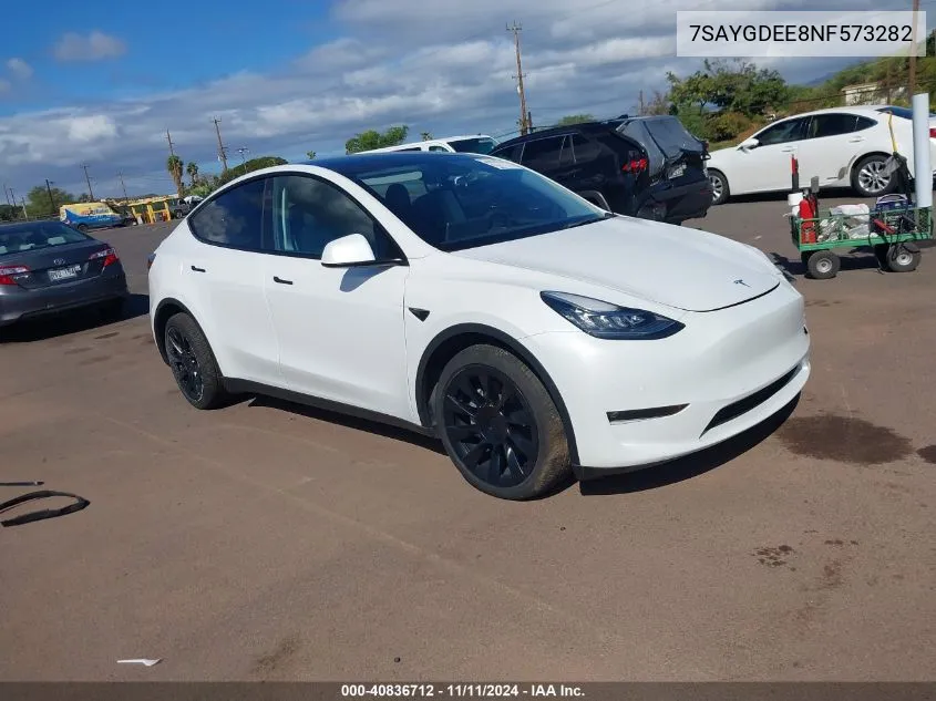 2022 Tesla Model Y Long Range Dual Motor All-Wheel Drive VIN: 7SAYGDEE8NF573282 Lot: 40836712