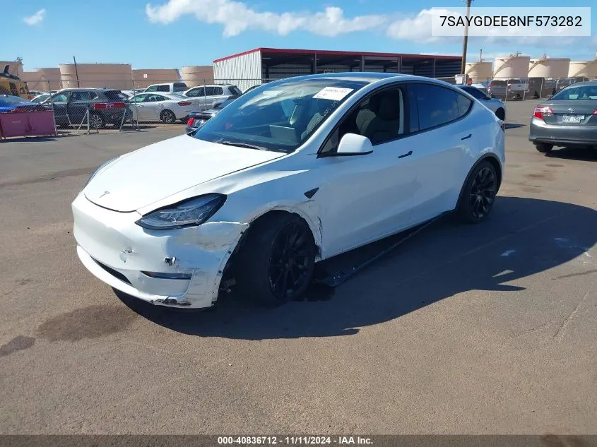 2022 Tesla Model Y Long Range Dual Motor All-Wheel Drive VIN: 7SAYGDEE8NF573282 Lot: 40836712