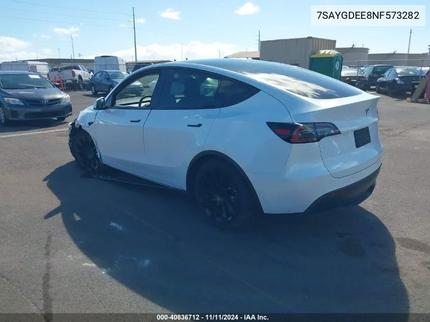 2022 Tesla Model Y Long Range Dual Motor All-Wheel Drive VIN: 7SAYGDEE8NF573282 Lot: 40836712